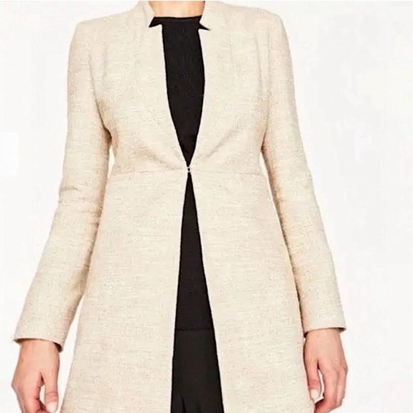 Zara Beige Inverted Lapel Collar Frock Blazer - Picture 2 of 7